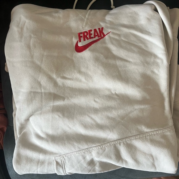 Nike Other - Nike Freak Cream Hoodie with Red Logo